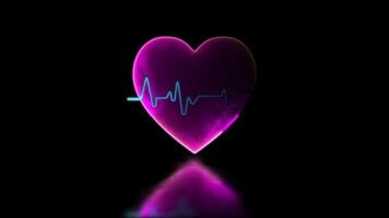 Looping neon glow effect Heart showing a running pulse, black background video