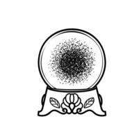 Vector black and white image of a magic ball. Prediction of the future. Sticker for Halloween. Black and white graphics.