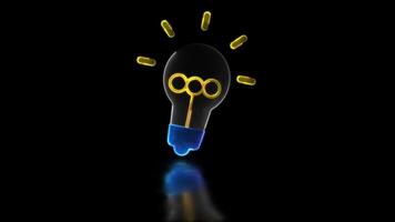 Looping neon glow effect Light bulb icon showing idea, black background video