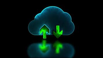 Neon light effect Cloud loading icon, send data, black background video