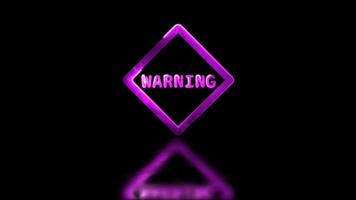 Glowing neon frame effect looping caution warning sign symbol. Black background. video