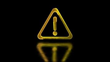 Glowing neon frame effect looping caution warning sign symbol. Black background. video