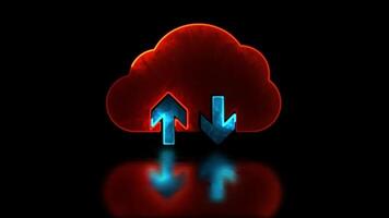 Neon light effect Cloud loading icon, send data, black background video