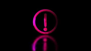 Glowing neon frame effect looping caution warning sign symbol. Black background. video