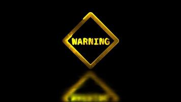 Glowing neon frame effect looping caution warning sign symbol. Black background. video