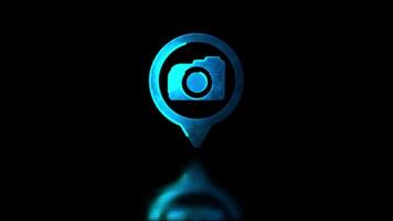 Looping neon glow effect Check-in photo icon, black background video