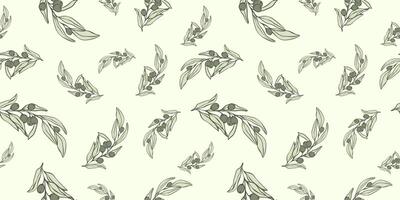 Seamless patterns with Olive Branch in Modern Minimal Liner Style. Vector Floral Backgrounds for Wedding invitations, greeting cards, print on fabric, wallpapers, scrapbooking, gift wrap and more