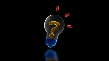 Looping neon glow effect light bulb icon question icon black background video