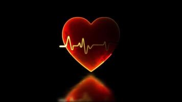 Looping neon glow effect Heart showing a running pulse, black background video