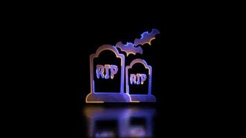 Looping neon glow effect Halloween grave, black background video