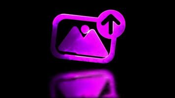 Looping neon glow effect Image upload icon, black background video