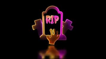 Looping neon glow effect Halloween grave, black background video