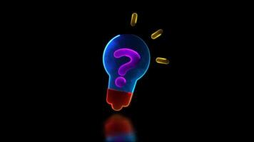 Looping neon glow effect light bulb icon question icon black background video