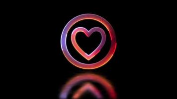 brillante bucle corazón forma neón efecto, negro antecedentes. video