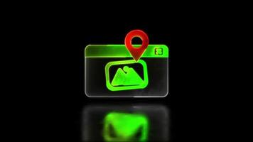 Looping neon glow effect Check-in photo icon, black background video