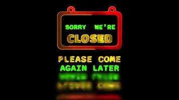 Looping neon glow effect Closed shop sign icon, black background video