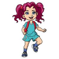 Cute school girl cartoon with backpack vector