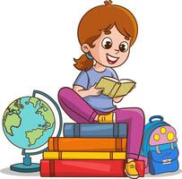 vector illustration of child reading a book