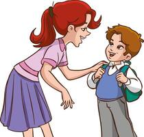 student boy talking to his mother before going to school vector