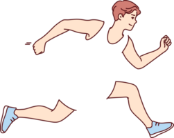 Mann läuft zu haben gut Gesundheit, gewinnen Sport Turniere oder Spur und Feld Wettbewerbe, gekleidet im transparent Kleidung. Laufen Kerl Züge Ausdauer, genießt Laufen und führt gesund Lebensstil png