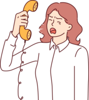 Aggressive woman secretary screams into telephone, arguing with clients or partners because of violation of agreements. Aggressive businesswoman getting angry at interlocutor during negotiations png