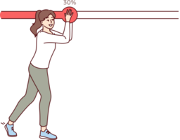 Woman moves progress bar slider with hands to speed up downloading file from internet or achieving goal. Girl develops strong character and ambition, happily moving forward towards goal png