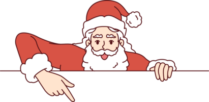 Christmas santa claus points finger at blank banner inviting to celebrate new year holidays together png