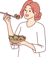 mulher segue dieta de comendo verde algas marinhas salada para pegue livrar do doenças e conduzir saudável estilo de vida. feliz menina desfrutando orgânico vegetal Comida Segue dieta Como recomendado de nutricionista png