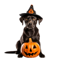 ai genererad hund bär en halloween häxa hatt png