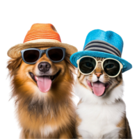 ai generado dos perros vistiendo sombreros y Gafas de sol png