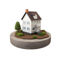 AI generated small house on 3d Circle Ground Soil Ground on transparent background PNG image