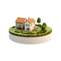 AI generated small house on 3d Circle Ground Soil Ground on transparent background PNG image