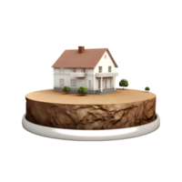 AI generated small house on 3d Circle Ground Soil Ground on transparent background PNG image