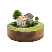 AI generated small house on 3d Circle Ground Soil Ground on transparent background PNG image