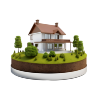 AI generated small house on 3d Circle Ground Soil Ground on transparent background PNG image