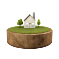 AI generated small house on 3d Circle Ground Soil Ground on transparent background PNG image