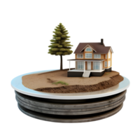 AI generated small house on 3d Circle Ground Soil Ground on transparent background PNG image