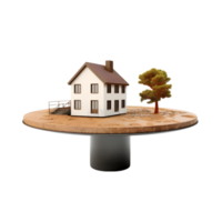 AI generated small house on 3d Circle Ground Soil Ground on transparent background PNG image