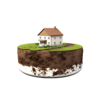 AI generated small house on 3d Circle Ground Soil Ground on transparent background PNG image