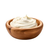 AI generated Mayonnaise in Wooden Bowl on transparent background PNG image