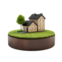 AI generated small house on 3d Circle Ground Soil Ground on transparent background PNG image