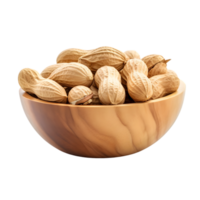 AI generated Peanuts in Wooden Bowl on transparent background PNG image