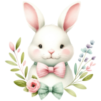 ai generato Pasqua coniglietto con rosa arco nel civetta stile png