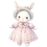 AI generated Easter bunny adorned with lace and pearls in pink coquette style png