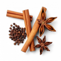 AI generated cinnamon, star anise and pepper on a transparent background png