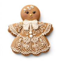 AI generated a gingerbread girl in a dress on a transparent background png