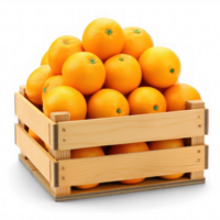 AI generated orange in wooden crate on transparent background png