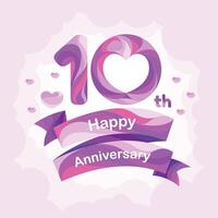 10 years anniversary vector icon, logo, greeting card. Design element with slapstick for 10th anniversary