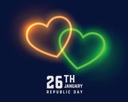 glowing neon heart background for indian republic day vector