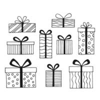 conjunto con caja de regalo con diferentes lazos. ilustración vectorial dibujada a mano. vector